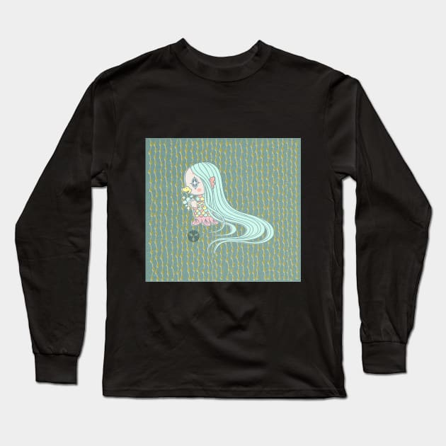 Amabie says "Wash Your Hands!" Long Sleeve T-Shirt by Moss Moon Studio